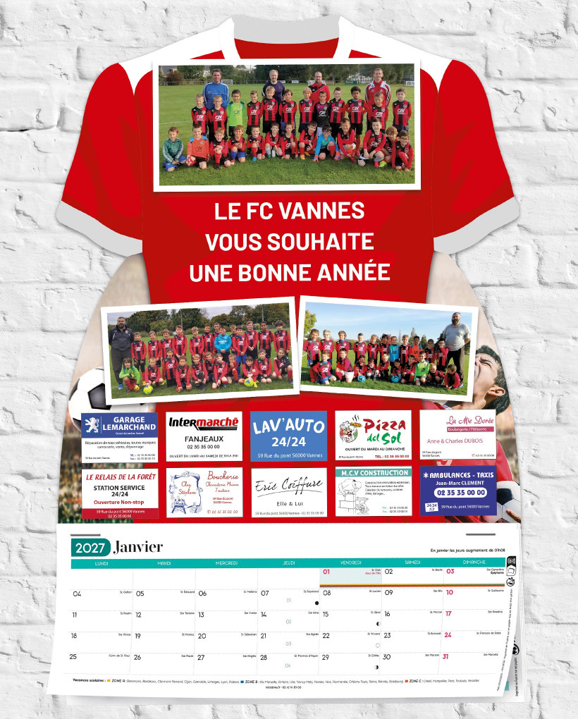 Calendrier maillot sponsors 2