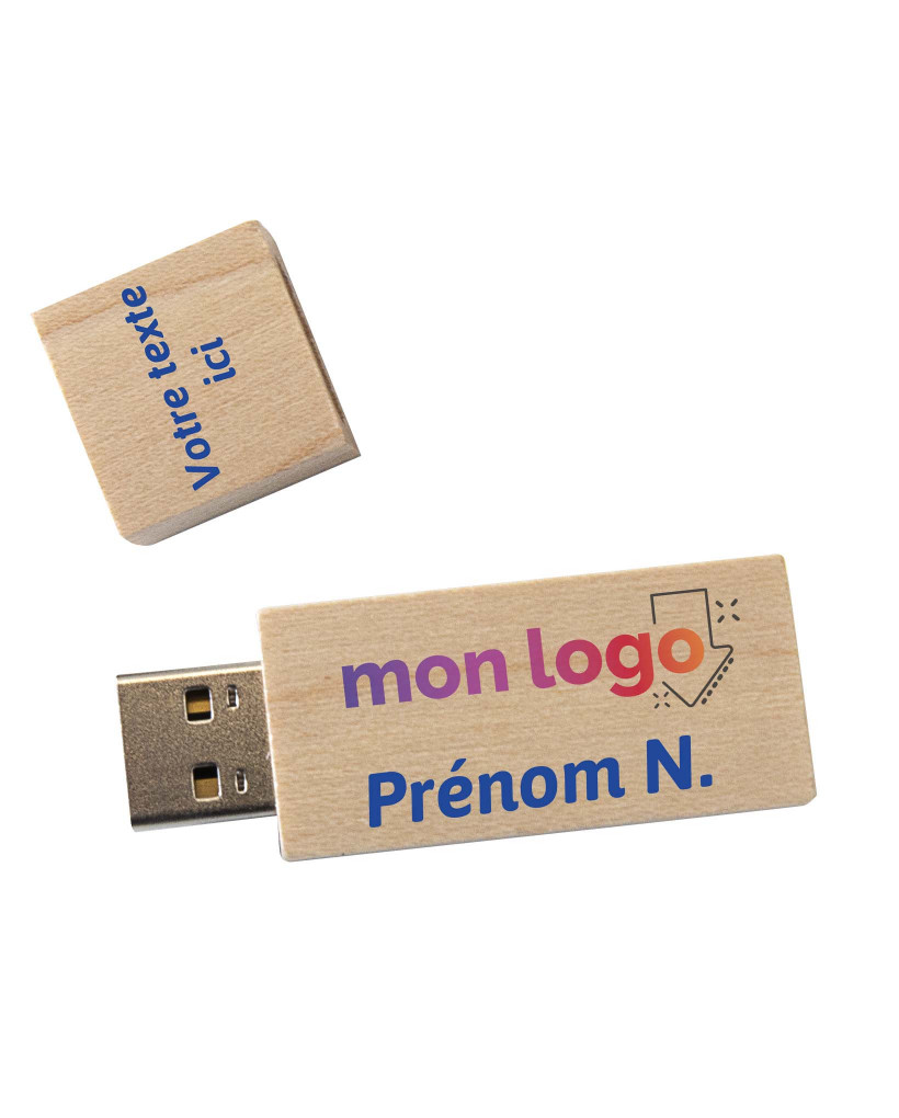 Clé usb en bambou impression multicolore 1