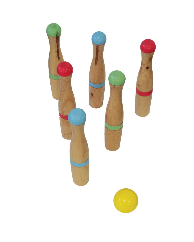 Jeu de quilles en bois 24 cm + balle en 