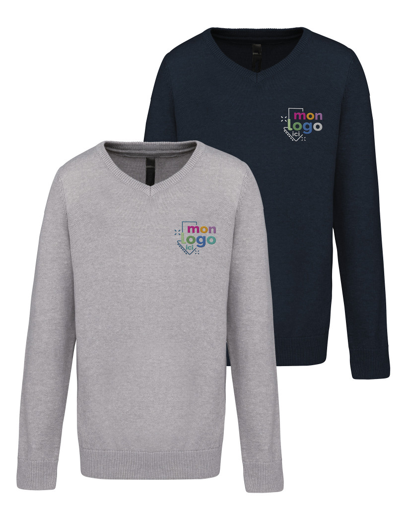 Pull col V broderie 3