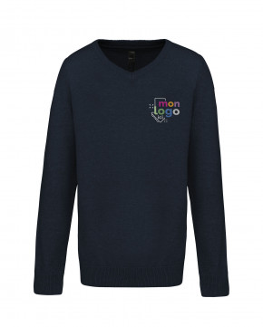 Pull col V broderie