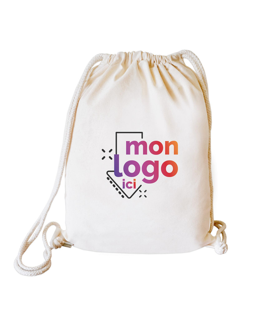 Sac à dos en coton naturel marquage multicolore 1