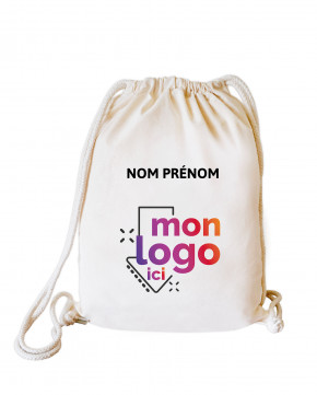Sac à dos en coton naturel NOM/PRENOM marquage quadri