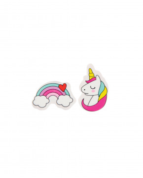 Set de 2 gommes licorne et arc en ciel