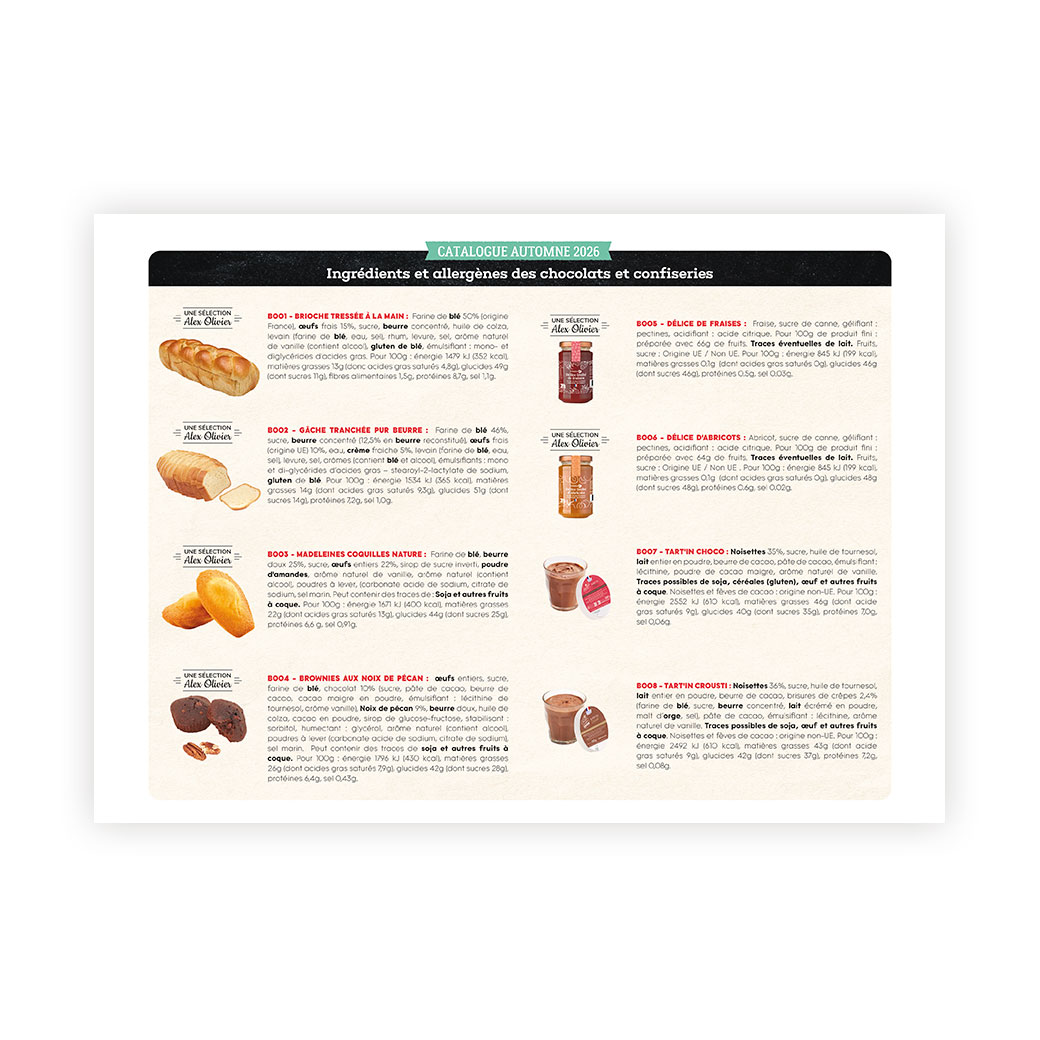 Liste des ingrédients et allergènes